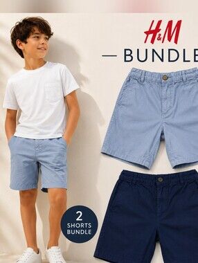 H&M Boys 2-Pack Cotton Shorts - Light Blue & Navy